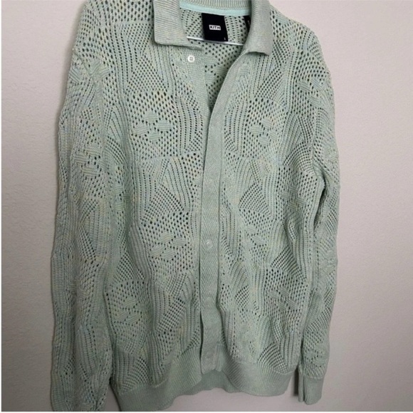 Kith Tilden Crochet Button Down Sweater Zen Green - Picture 6 of 8